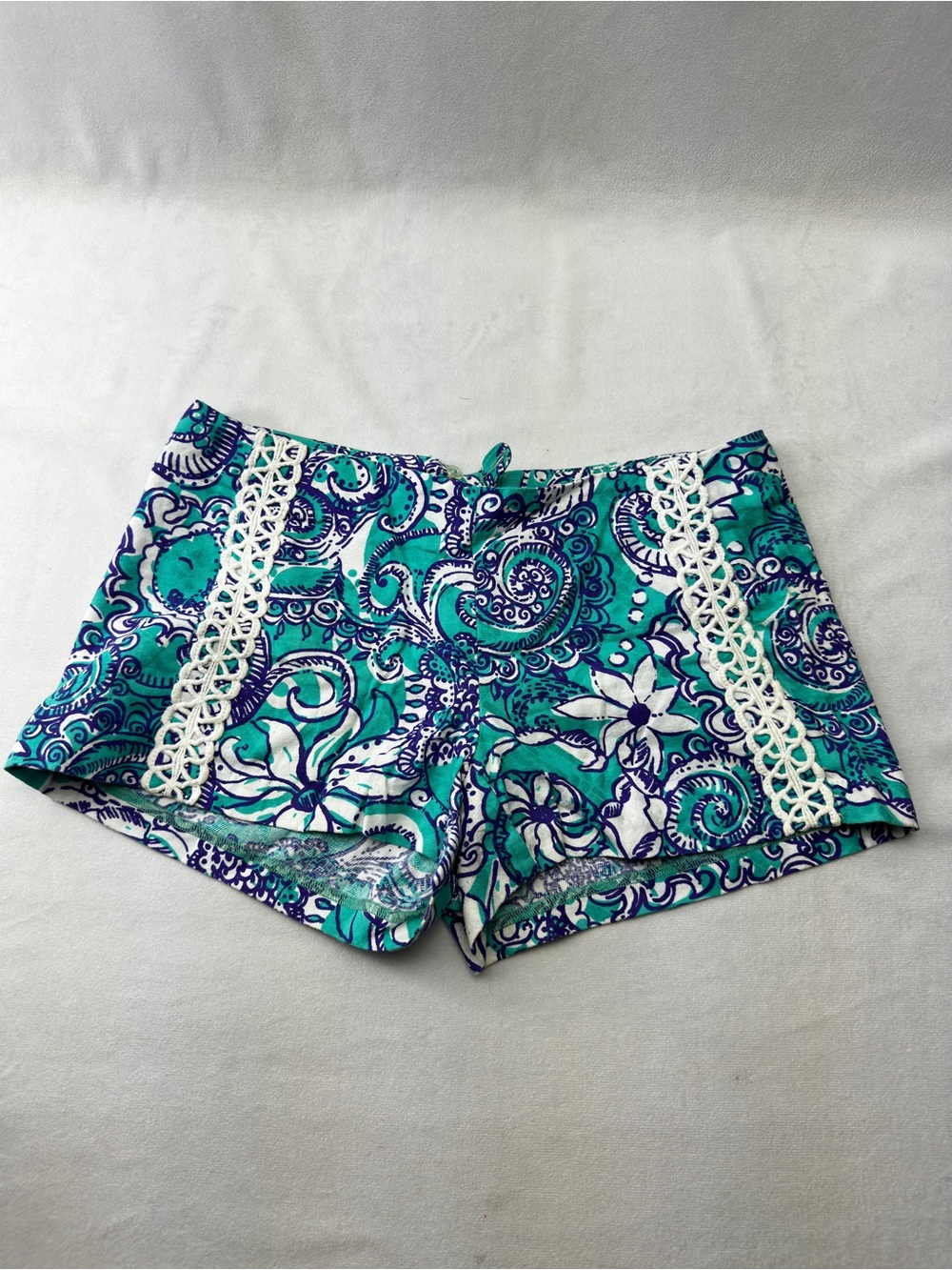 Lilly Pulitzer Paisley Bootie Shorts Lace Montauk Sea Foam Green Callahan 4 Lace